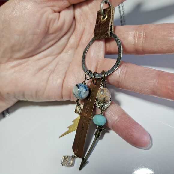 *Sale* Handmade Long Multicolored Metal Pendant Necklace Courage 34-38.5" - Picture 3 of 14